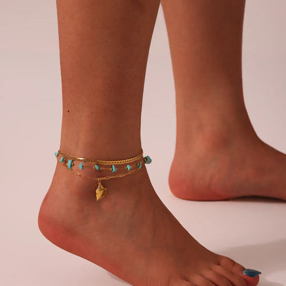 Wholesale Jewelry Hawaiian Bohemian Tropical Irregular Geometric 304 Stainless Steel Turquoise Anklet