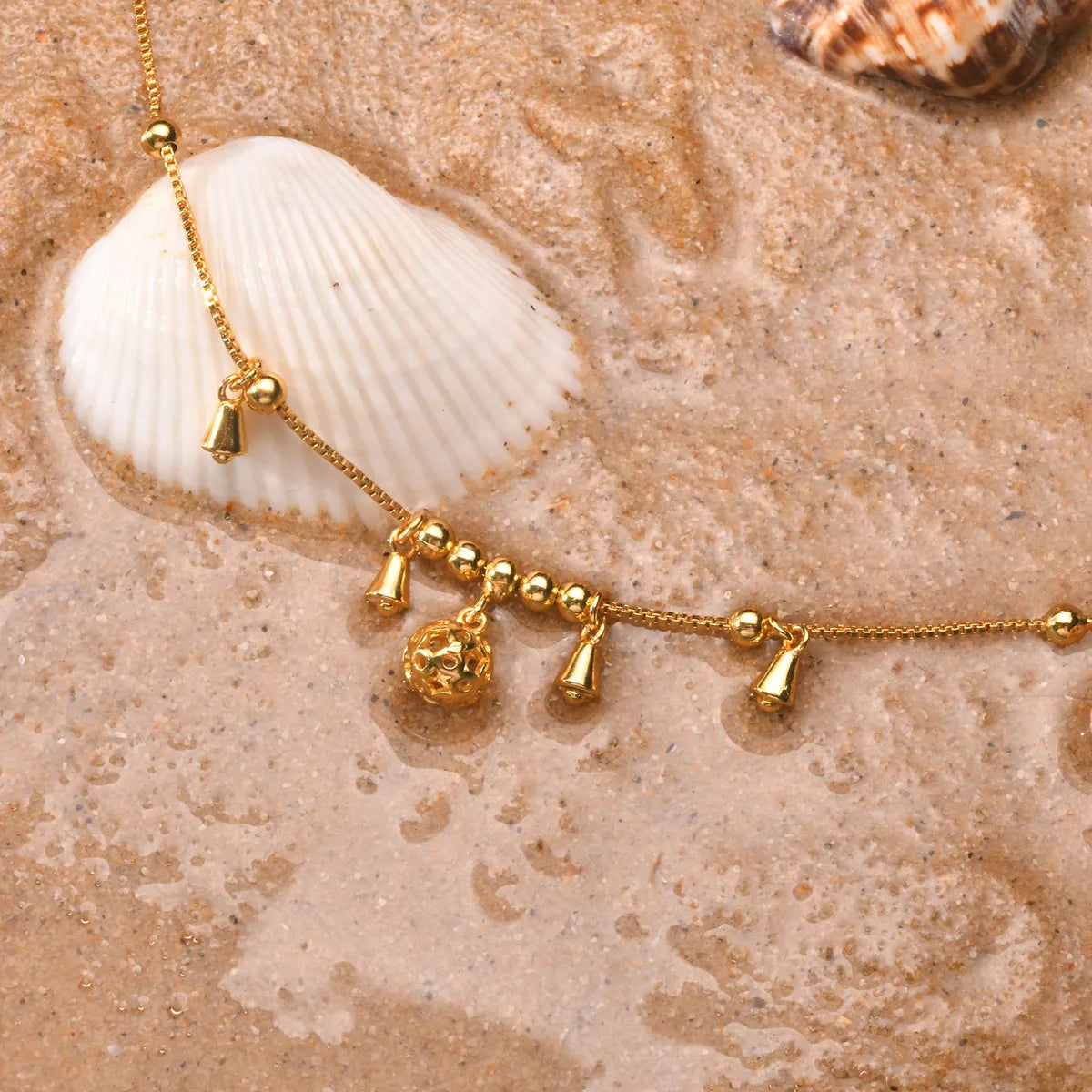 Wholesale Jewelry Hawaiian Vacation Beach Bell 201 Stainless Steel 18K Gold Plated Plating Anklet