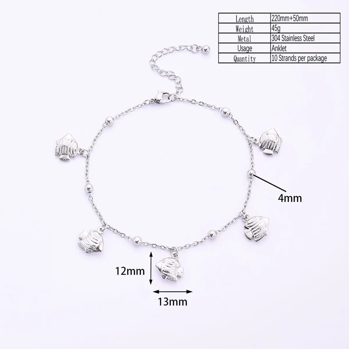 Wholesale Jewelry Hawaiian Vacation Beach Dolphin Shell Fish 304 Stainless Steel Stamping Handmade Anklet