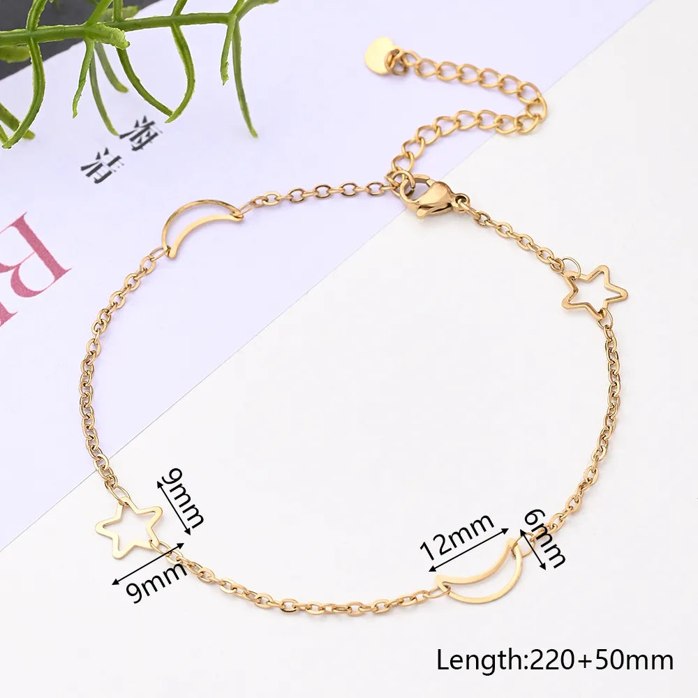 Wholesale Jewelry Hawaiian Vacation Beach Star Moon 304 Stainless Steel 18K Gold Plated Stamping Handmade Plating Anklet