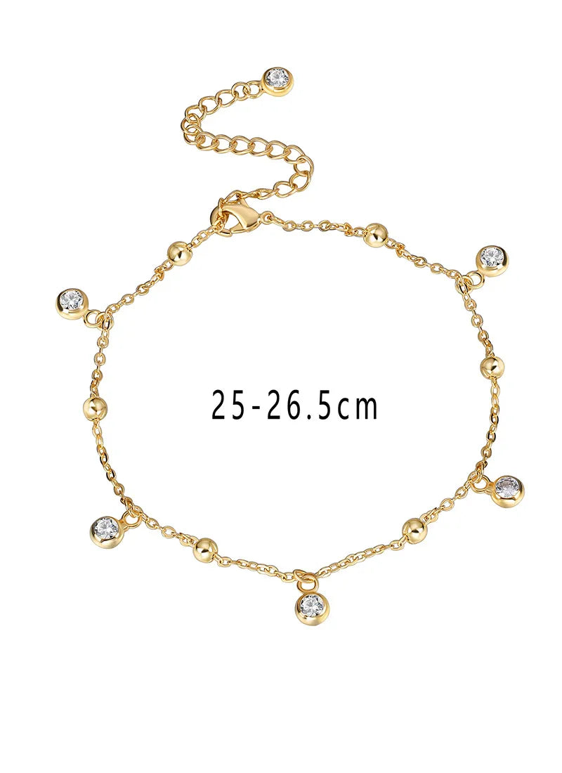 Wholesale Jewelry Hawaiian Vacation Geometric Copper Zircon 18K Gold Plated Plating Inlay Anklet