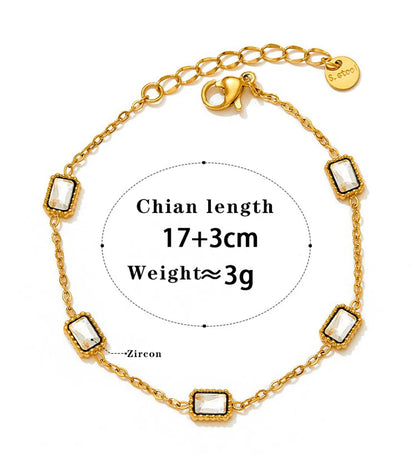 Wholesale Jewelry Hawaiian Vacation Modern Style Square 304 Stainless Steel Zircon 16K Gold Plated White Gold Plated Gold Plated Plating Inlay Bracelets Anklet Necklace