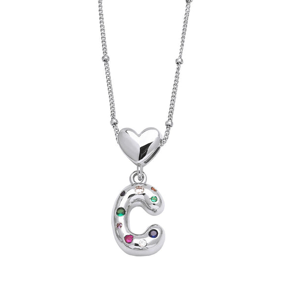 Wholesale Jewelry Heart English Letter Pendant Necklace Copper Inlaid Colorful Zircon Electroplated