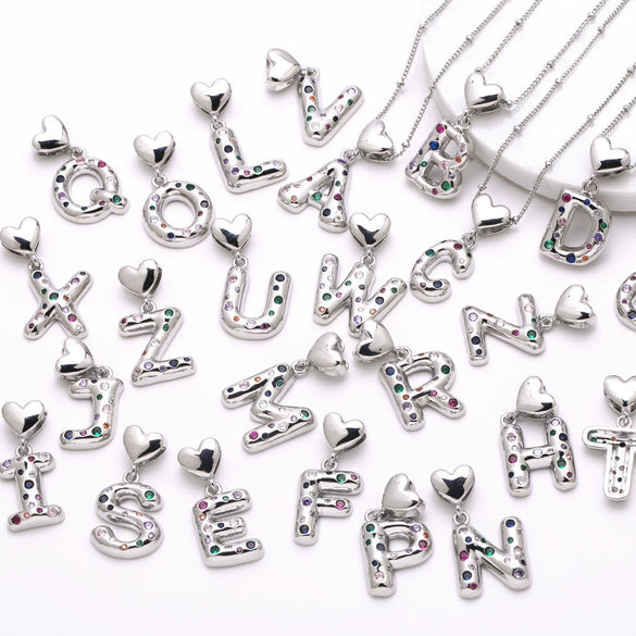 Wholesale Jewelry Heart English Letter Pendant Necklace Copper Inlaid Colorful Zircon Electroplated