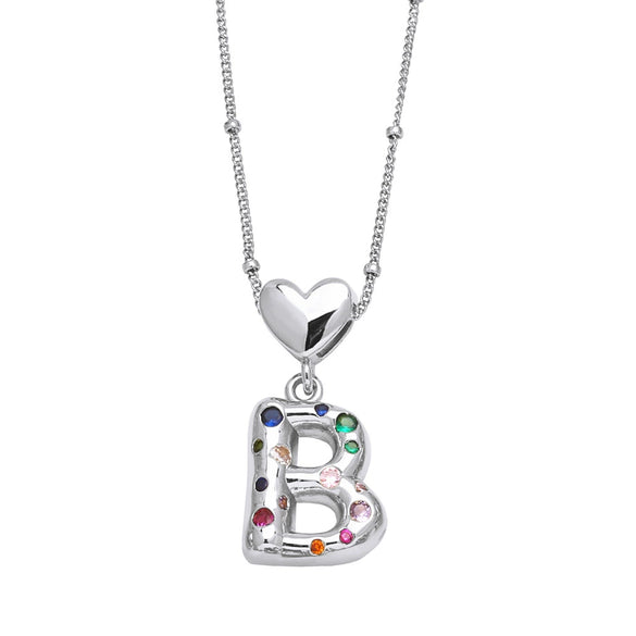 Wholesale Jewelry Heart English Letter Pendant Necklace Copper Inlaid Colorful Zircon Electroplated