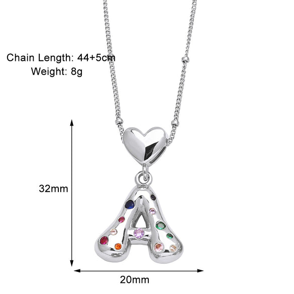 Wholesale Jewelry Heart English Letter Pendant Necklace Copper Inlaid Colorful Zircon Electroplated