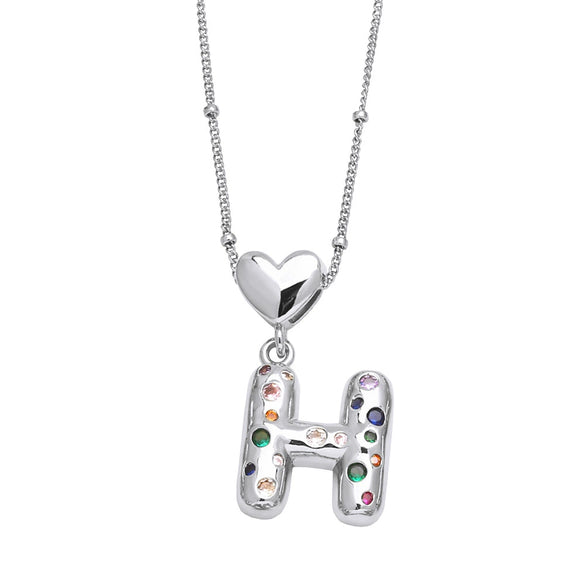 Wholesale Jewelry Heart English Letter Pendant Necklace Copper Inlaid Colorful Zircon Electroplated