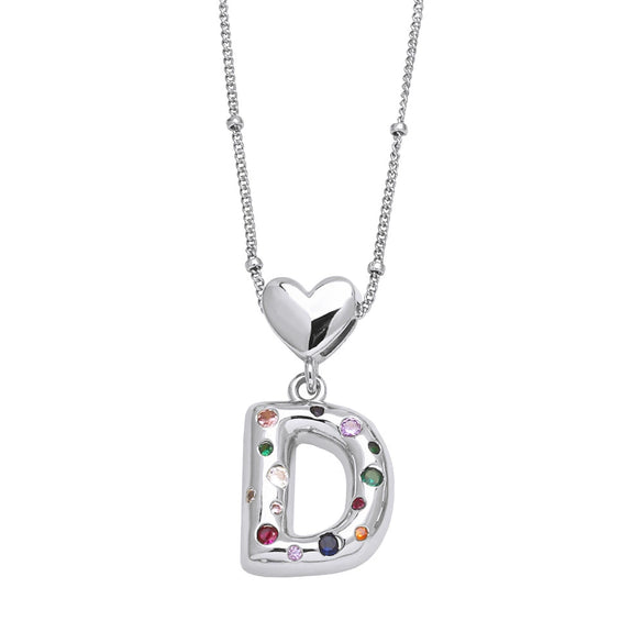 Wholesale Jewelry Heart English Letter Pendant Necklace Copper Inlaid Colorful Zircon Electroplated