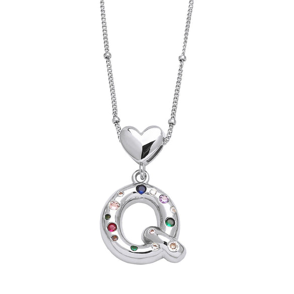 Wholesale Jewelry Heart English Letter Pendant Necklace Copper Inlaid Colorful Zircon Electroplated