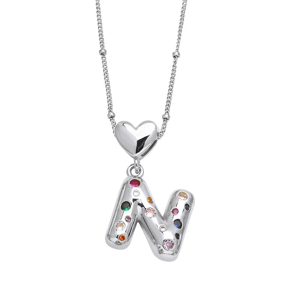 Wholesale Jewelry Heart English Letter Pendant Necklace Copper Inlaid Colorful Zircon Electroplated