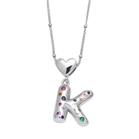 Wholesale Jewelry Heart English Letter Pendant Necklace Copper Inlaid Colorful Zircon Electroplated
