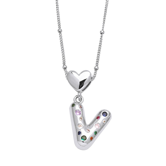 Wholesale Jewelry Heart English Letter Pendant Necklace Copper Inlaid Colorful Zircon Electroplated