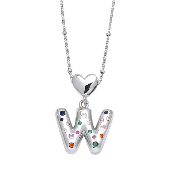 Wholesale Jewelry Heart English Letter Pendant Necklace Copper Inlaid Colorful Zircon Electroplated