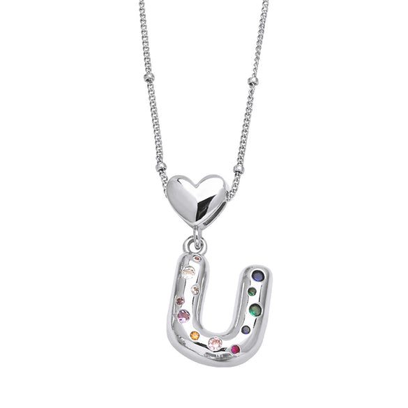 Wholesale Jewelry Heart English Letter Pendant Necklace Copper Inlaid Colorful Zircon Electroplated