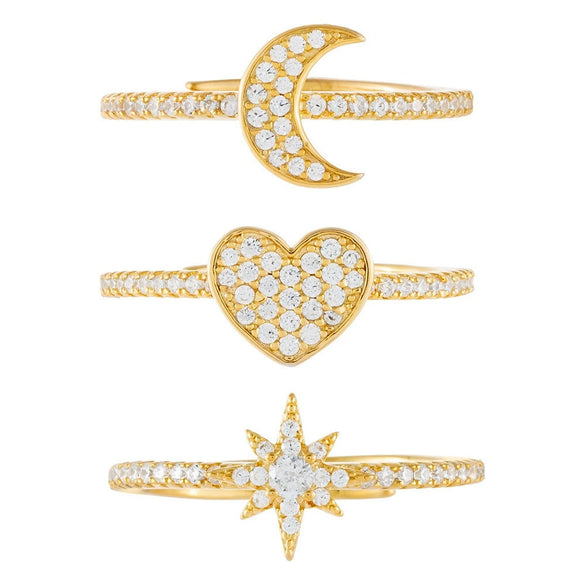 Wholesale Jewelry Heart Geometric Brass Real Gold Plated Zircon Ring Bracelet For Women