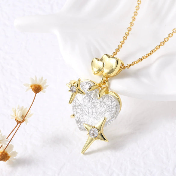 Wholesale Jewelry Heart Shape Copper Pendant Necklace Gold Plated O Chain