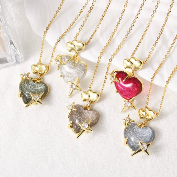 Wholesale Jewelry Heart Shape Copper Pendant Necklace Gold Plated O Chain