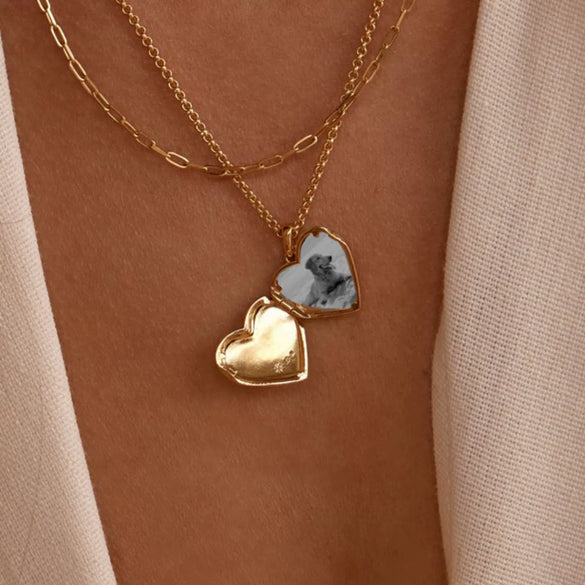 Wholesale Jewelry Heart Shape Zircon Copper And Titanium Steel Openable Photo Album Necklace Plated With Real Gold