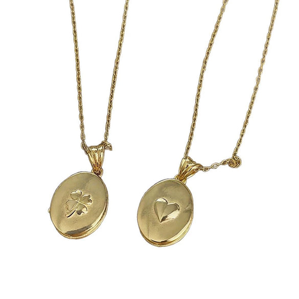 Wholesale Jewelry Heart Shape Zircon Copper And Titanium Steel Openable Photo Album Necklace Plated With Real Gold