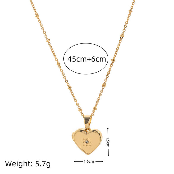 Wholesale Jewelry Heart Shape Zircon Copper Titanium Steel Real Gold Plated Openable Photo Album Necklace