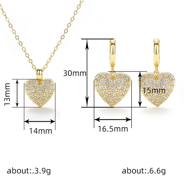 Wholesale Jewelry Heart Shaped Copper Mixed Gemstone Inlay Zirconia Necklace And Earrings Set For Women