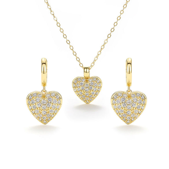 Wholesale Jewelry Heart Shaped Copper Mixed Gemstone Inlay Zirconia Necklace And Earrings Set For Women