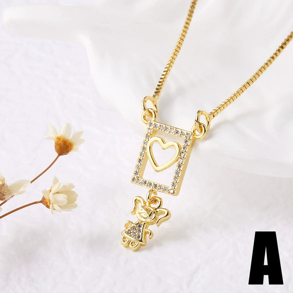 Wholesale Jewelry Heartshaped Copper Geometric Airplane Pendant Necklace With Electroplating