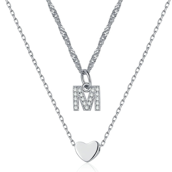 Wholesale Jewelry Heartshaped Letter Doublelayer Sterling Silver Necklace Women's Fashion Allmatch Collarbone Chain