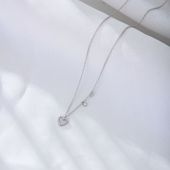 Wholesale Jewelry Heartshaped 925 Sterling Silver Cut Out Diamond Necklace For Women
