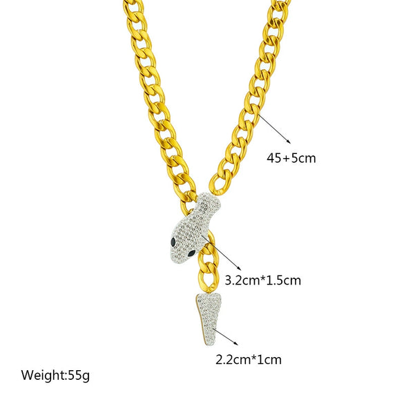 Wholesale Jewelry Heavy Metal Snake Head Tail Titanium Steel Electroplated Geometric Pattern Necklace For Women