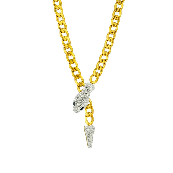 Wholesale Jewelry Heavy Metal Snake Head Tail Titanium Steel Electroplated Geometric Pattern Necklace For Women