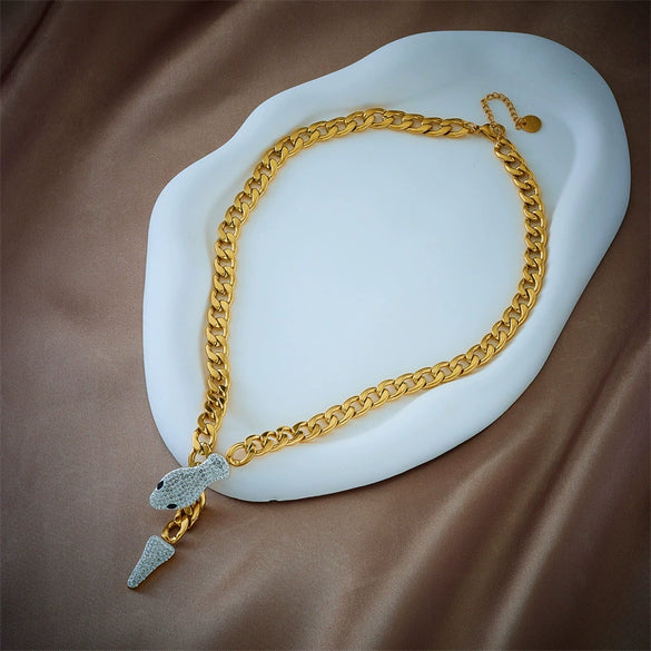Wholesale Jewelry Heavy Metal Snake Head Tail Titanium Steel Electroplated Geometric Pattern Necklace For Women