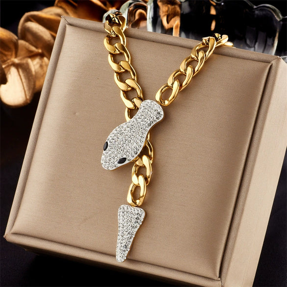 Wholesale Jewelry Heavy Metal Snake Head Tail Titanium Steel Electroplated Geometric Pattern Necklace For Women