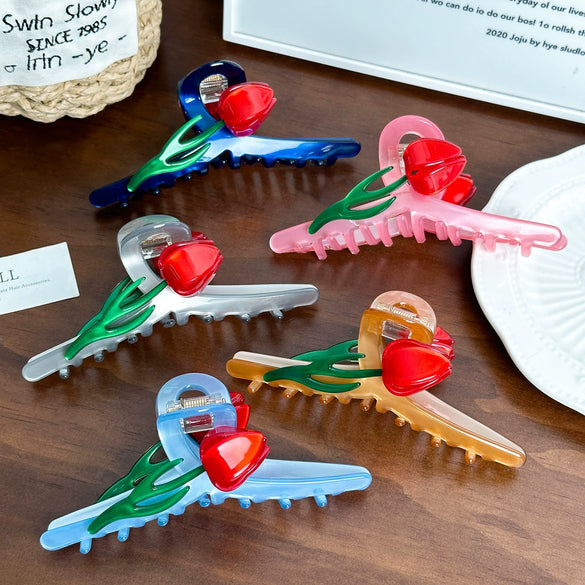 Wholesale Jewelry Highend Handmade Acetic Acid Tulip Shark Hair Clip For Women