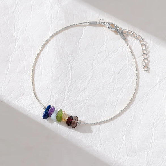 Wholesale Jewelry Hip-Hop Bohemian Irregular Colorful Natural Stone Copper Beaded Plating Anklet