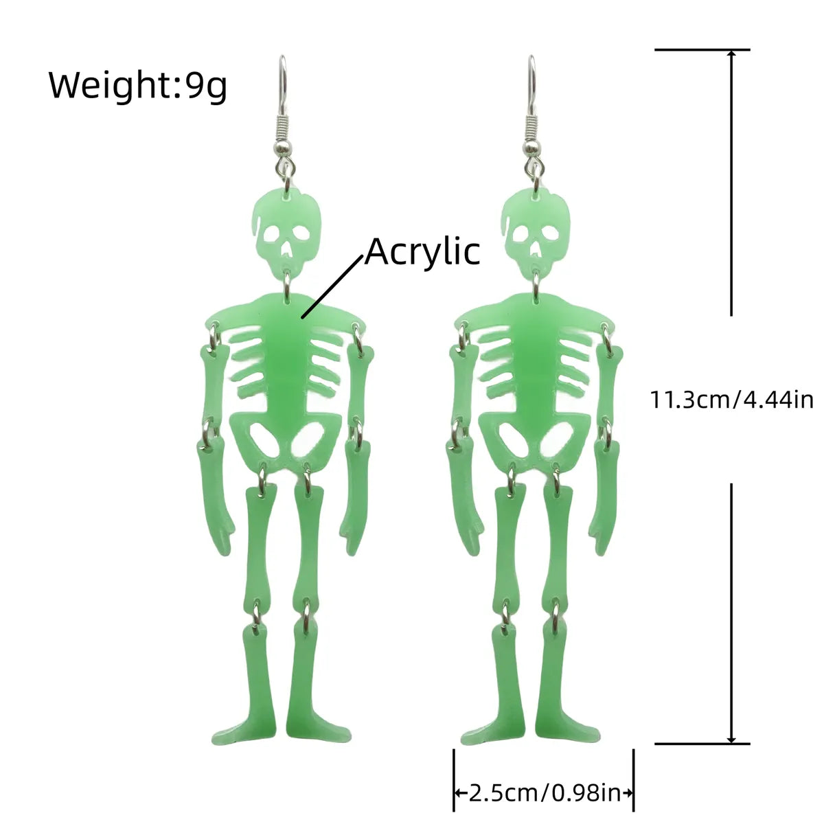 1 Pair Hip-Hop Funny Classic Style Skeleton Skull Printing Three-Dimensional Arylic Drop Earrings