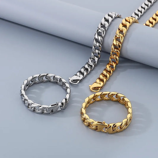 Wholesale Jewelry Hip-Hop Geometric 304 Stainless Steel 18K Gold Plated Bracelets Necklace