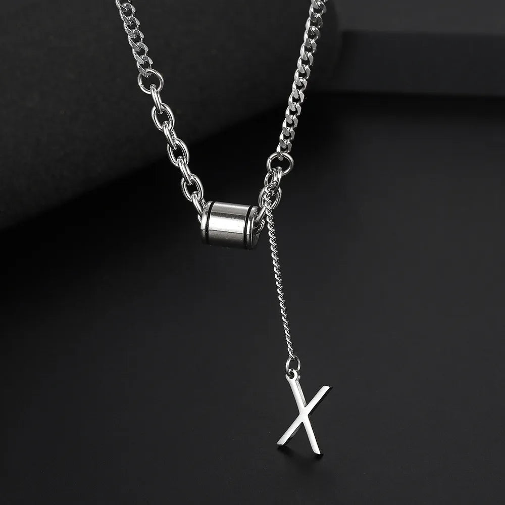 Wholesale Jewelry Hip-Hop Geometric Letter Titanium Steel Polishing Pendant Necklace