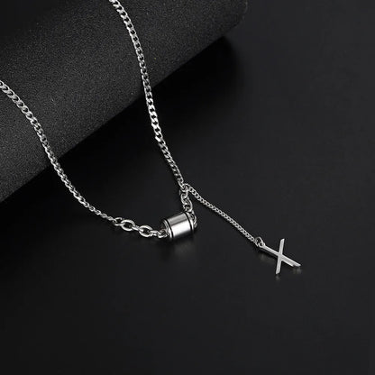 Wholesale Jewelry Hip-Hop Geometric Letter Titanium Steel Polishing Pendant Necklace