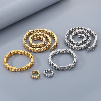 Wholesale Jewelry Hip-Hop Geometric Solid Color 304 Stainless Steel 18K Gold Plated Rings Necklace