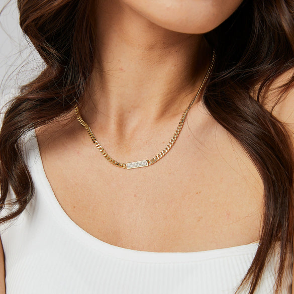 Wholesale Jewelry Hip Hop Heavy Industry Exaggerated Geometric Cuban Chain Necklace Copper Plated 14K Gold Set Zircon