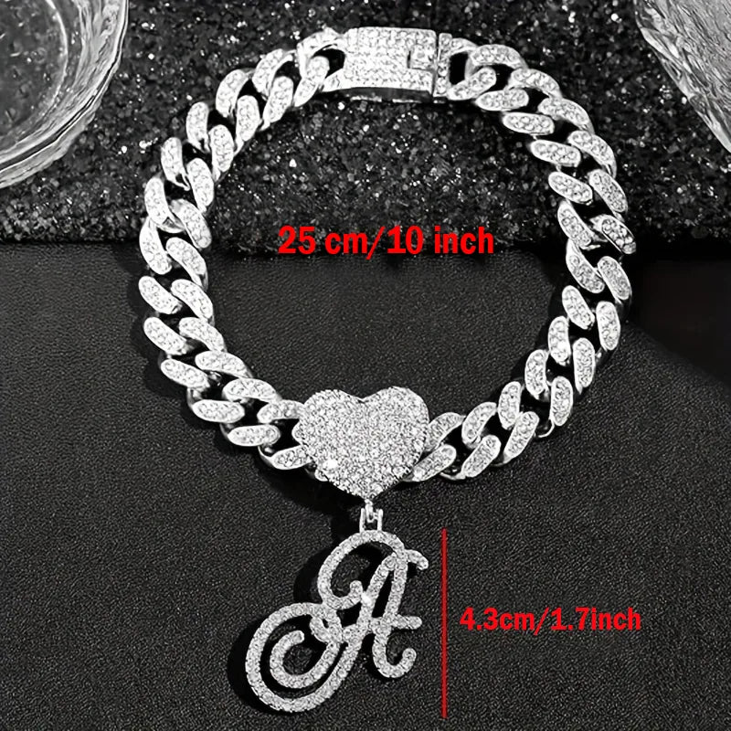 1PC Wholesale Jewelry Customized Hip-Hop Silver Full Diamond Name Letters Foot Chain Jewelry Women Luxurious Rock Personal Initials Letter Alloy Rhinestones Inlay Anklet Gold Jewelry