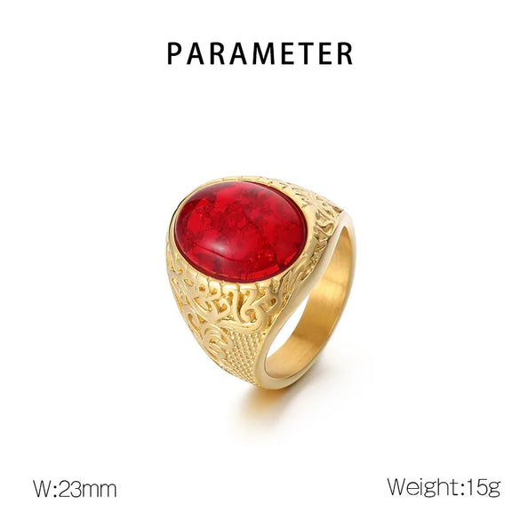 Wholesale Jewelry Hip-Hop Oval 304 Stainless Steel Natural Stone 18K Gold Plated Inlay Rings