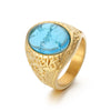 Wholesale Jewelry Hip-Hop Oval 304 Stainless Steel Natural Stone 18K Gold Plated Inlay Rings