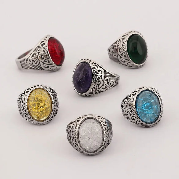 Wholesale Jewelry Hip-Hop Oval 304 Stainless Steel Natural Stone 18K Gold Plated Inlay Rings