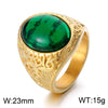 Wholesale Jewelry Hip-Hop Oval 304 Stainless Steel Natural Stone 18K Gold Plated Inlay Rings