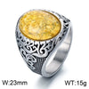 Wholesale Jewelry Hip-Hop Oval 304 Stainless Steel Natural Stone 18K Gold Plated Inlay Rings
