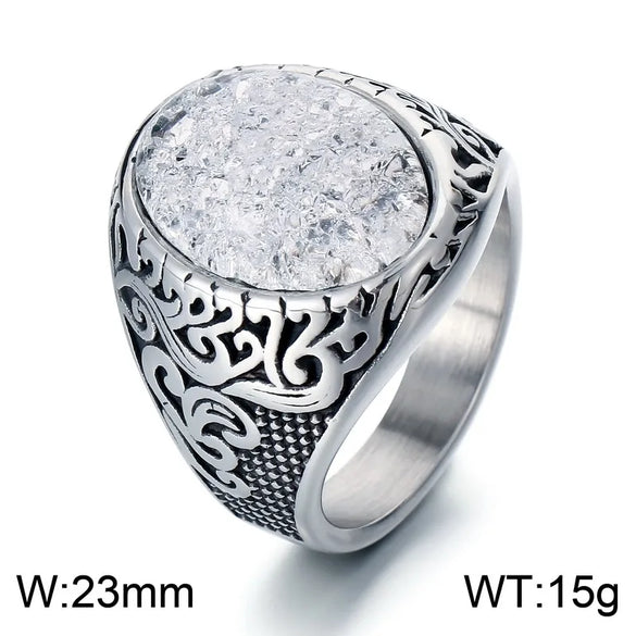 Wholesale Jewelry Hip-Hop Oval 304 Stainless Steel Natural Stone 18K Gold Plated Inlay Rings