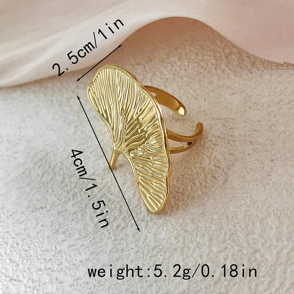 Wholesale Jewelry Hip-Hop Preppy Style Simple Style Triangle Heart Shape Ginkgo Leaf 304 Stainless Steel 14K Gold Plated Enamel Plating Hollow Out Rings