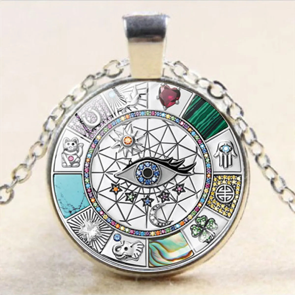 Wholesale Jewelry Hip-Hop Punk Eye Alloy Glass Inlay Pendant Necklace